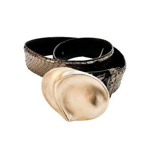 MZA NY Vintage Black Snakeskin Leather Belt Silver Adorned Buckle Size M